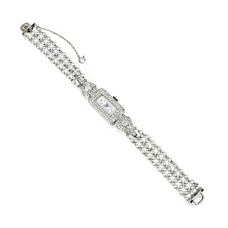 Art Deco Diamond and Pearl Platinum Dress Watch