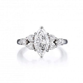 A 1.03-Carat Marquise-Cut Diamond Platinum Ring
