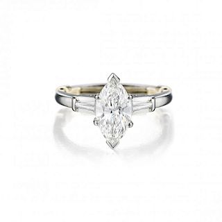 A 1.05-Carat Marquise-Cut Diamond Platinum Ring