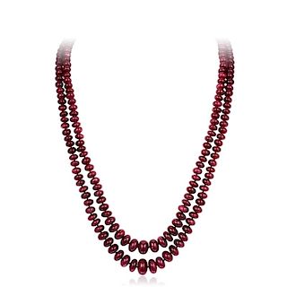 A Double-Strand Ruby Bead Necklace