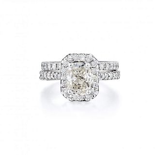 A 1.45-Carat Cushion-cut Diamond Ring Bridal Set