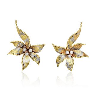 Diamond Stylized Flower Earrings, French