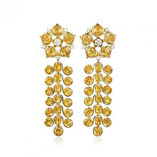 Yellow Sapphire and Diamond Day and Night Earrings