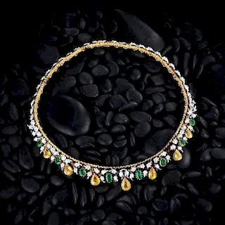 Buccellati Yellow Sapphire Emerald and Diamond Necklace