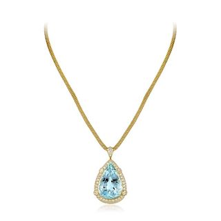 An Aquamarine and Diamond Pendant/Brooch Necklace