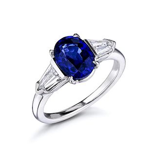 A 2.40-Carat Sapphire and Diamond Platinum Ring