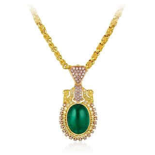 An Emerald and Colored Diamond Necklace