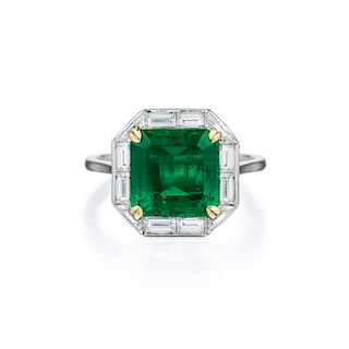 A 4.39-Carat Colombian Emerald and Diamond Platinum Ring