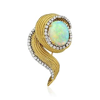 An Opal and Diamond Brooch