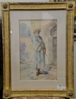 T Dentz, watercolor on paper of Middle Eastern man with sword, signed lower right: T. Dentz 1900, sight size: 15 1/4" x 9 1/2
