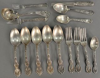 Sterling silver flatware group including Tiffany, Schiebler, and Gorham. 27 troy ounces