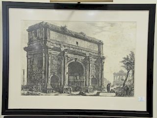 Giovanni B. Piranese, etching, Veduta dell'Arco di Settimio Severo from Vedute di Roma, plate size 18 3/4" x 28 1/4"