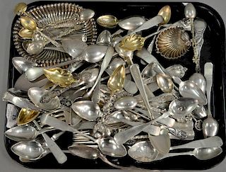 Tray lot of sterling silver and coin silver. 37 troy ouncesProvenance: From the Estate of Faith K. Tiberio of Sherborn, Massa