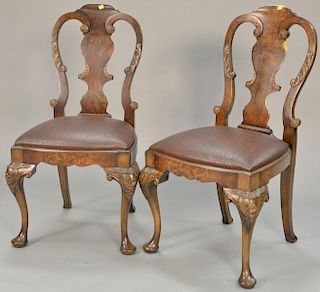Pair of Smith & Watson George I style burlwood side chairs, late 20th century. ht. 37 1/2in.