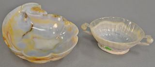 Two Chinese agate bowls, one with carved rams head (lg. 6 1/2in.) and the other scallop oval form with handles (lg. 8in.).