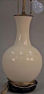 Chinese blanc de chine porcelain globular form vase made into a lamp. vase ht. 15in., total ht. 25in.   Provenance: The Estat