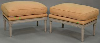Pair of Louis XVI style ottomons with custom upholstered cushions. ht. 17 in., top: 17" x 26"   Provenance: The Estate of Tho