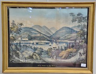Hudson River hand colored lithograph, West Point on the Hudson, 19 1/2" x 25" (repaired).  Provenance: Property from the Cred