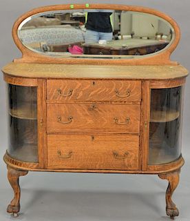 Victorian oak sideboard with mirror and bow glass sides. ht. 54 in., wd. 48 in.
