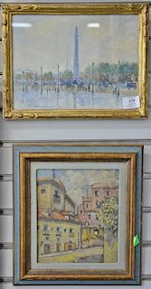 Three framed paintings to include watercolor Place de la Concorde, France, signed illegibly lower left (sight size 8" x 11"),
