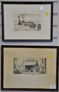 Five etchings to include (1) Charles Platt, moored sailboats; (2) Charles Platt canal boats and tugs; (3) After William Hogar