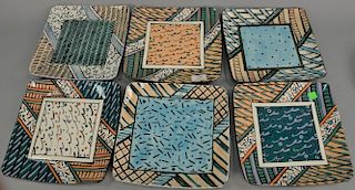 Six Dorothy Hafner ceramic square plates, signed Hafner 1980 on bottom, size 10 1/4" x 10"