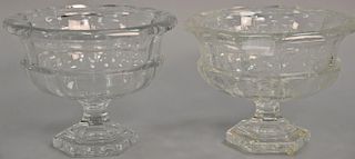Two large Tiffany & Co. crystal compotes, one etched crystal (ht. 7 1/2in., rim dia. 10in.) and the other plain (ht. 7 3/4in.