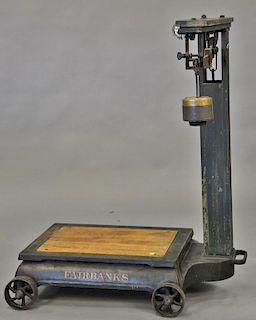 Fairbanks commercial scale with original stencils in blue paint. ht. 45 in.