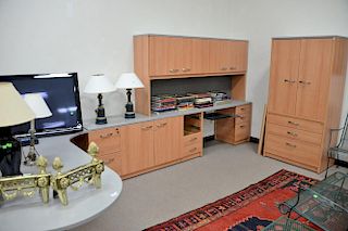 Contemporary office suite including computer desk, credenza with desk and file cabinets and tall two door cabinet. ht. 73 in.