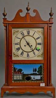 Reproduction pillar and scroll style clock. ht. 31 1/2 in., wd. 17 in.