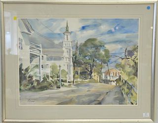 Betty Schlemm (1934), watercolor, Firsty Universalist Churc, Cleaves Street, Rockport, Mass, signed lower left: Schlemm, sigh