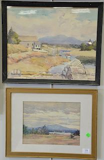Four Charles Richert (1880-1974) watercolors including landscape, seascape, landscape with marsh, and river's edge. sight siz