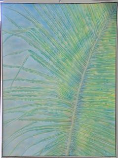 Large contemporary oil on canvas, palm leaf, signed illegibly lower right, 48" x 36".