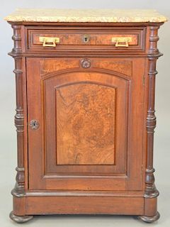 Victorian walnut marble top cabinet with door and drawer. ht. 43 in., wd. 30 in., dp. 21 in.