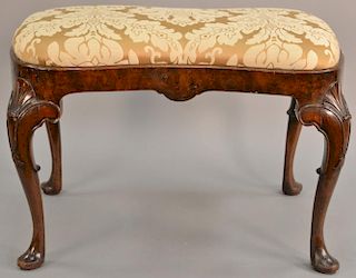 Walnut Queen Anne style shaped bench. ht. 19 in., top: 19" x 27"