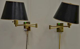 One pair of Hansen brass wall mount lamps with shades, deepest possible extension size: 18in