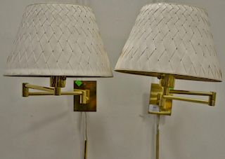 One pair of Hansen brass wall mount lamps with shades, deepest possible extension size: 18in