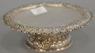 Tiffany silver soldered repousse footed compote marked Tiffany & Co. makers silver soldered 5816 85. ht. 2 3/4in., dia. 9in. 
