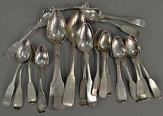 Lot of coin silver spoons including Steel and Goodwin Hartford, 15.7 troy ounces