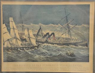 Currier & Ives  colored lithograph  "The Sinking of the Steam Ship Ville Du Havre"  sight size: 10 1/4" x 13 3/8"  Provenanc.