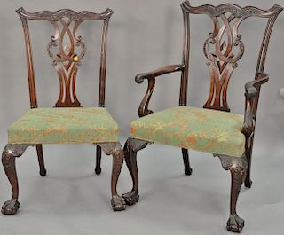 Set of four Chippendale style chairs, one arm and three side.  Provenance: From the Estate of Faith K. Tiberio of Sherborn, M