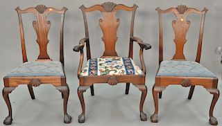 Set of three mahogany Chippendale chairs with shell carved backs.