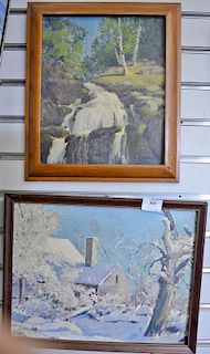 Alex Poplaski (1906-1988), two oil on board paintings, Devil's Hopyard Waterfalls signed lower right: A Poplaski, 12" x 10" a
