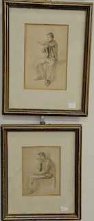 Set of six Theodor Hosemann (1807-1875) pencil/watercolor on paper to include a Sketch of a standing man, a seated man with h