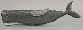Gallagher carved wood whale, one baby. lg. 27 in.