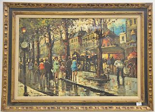 Henri Renard (b. 1920), oil canvas, Paris street scene, signed lower right: Henri Renard, 24" x 36".