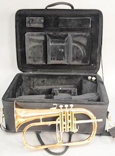 Yamaha brass flugelhorn in fitted box, lg. 16 1/2in.