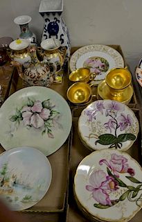 Four box lots to include Pickard gold cups and saucers, Limoges 1890 flower plates, famille rose vase, pair of small porcelai