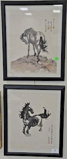 Two Chinese watercolors on paper of a horse, both signed and bearing seal mark, each image size 13 1/2" x 10 1/2".