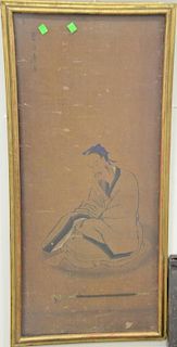 Two framed Chinese paintings to include an oil on silk of a scholar (35 1/2" x 16") and a calligraphy on paper (image size 60